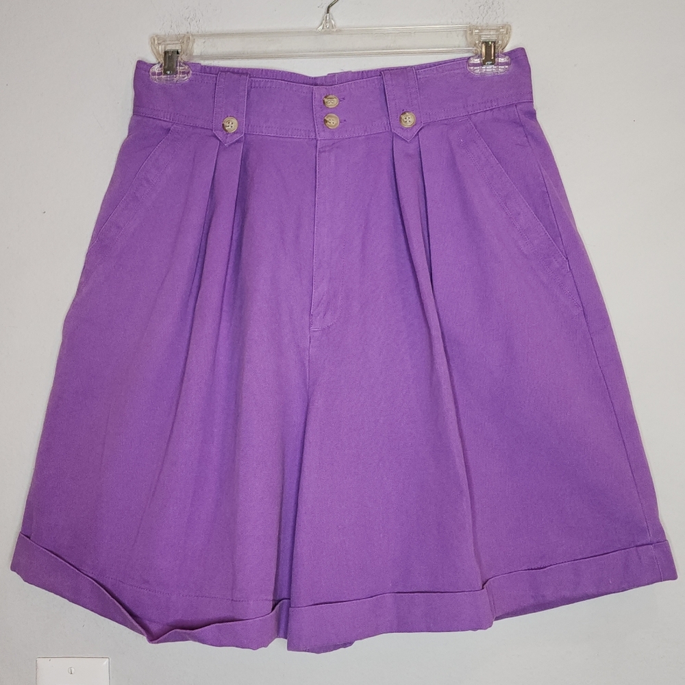 NWT Vintage Banana Republic Purple Shorts Highrise Pleated Cotton Size 12